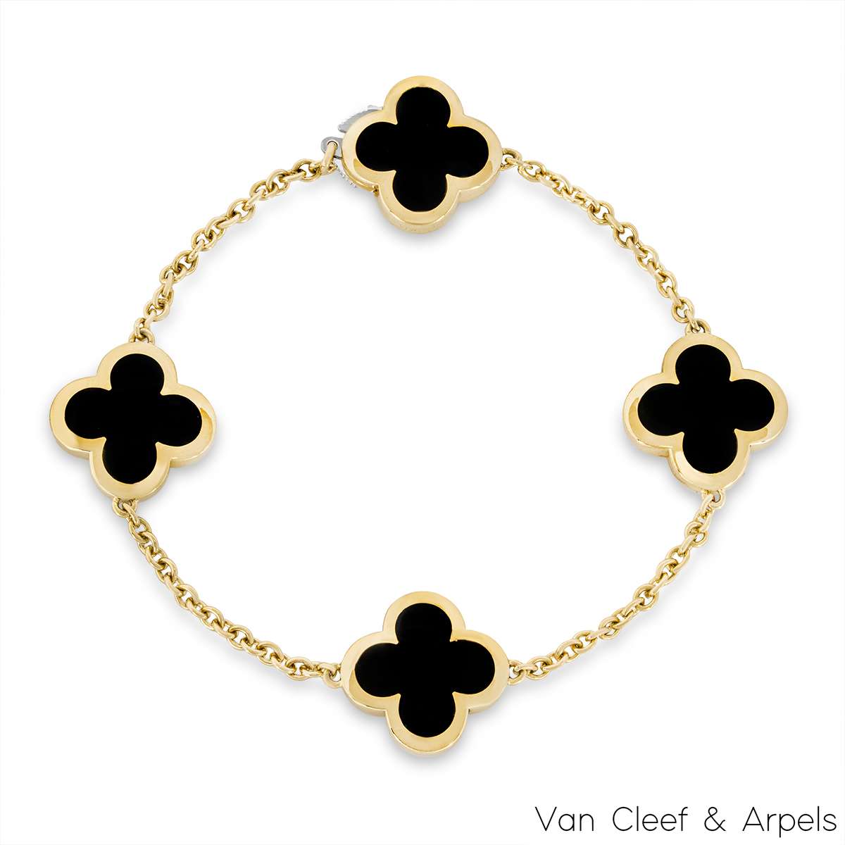 Van Cleef & Arpels Yellow Gold Onyx Pure Alhambra 4 Motif Bracelet VCARA13400